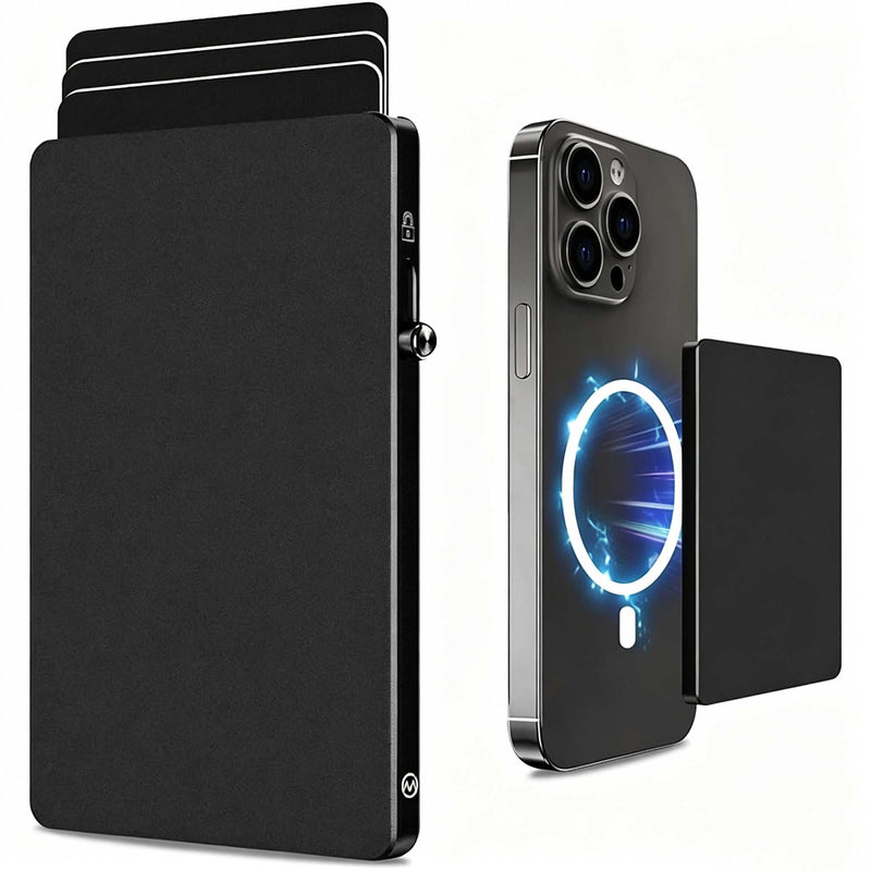 for Magsafe Wallet Quick Access to Bank/Credit Cards,Utra Thin Magnetic Card Holder Easy to Carry 3.93 * 2.44 * 0.31 Inches,Slim Metal Case for Phone,RFID Blocking,Minimalists (Black) Black