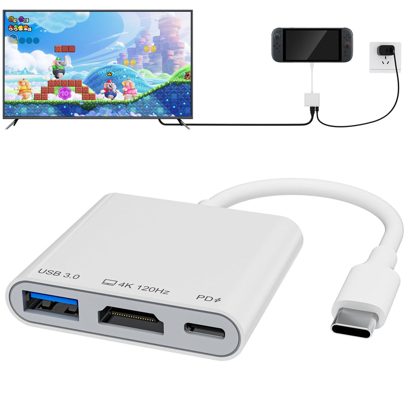 USB-C to HDMI Adapter for iPhone 15/16/17 to TV, 4K@120Hz Ultra HD Display with HDMI 2.1, 100W PD Charging & USB Port, Travel Adapter for MacBook/iPad/Samsung Galaxy/Switch 2