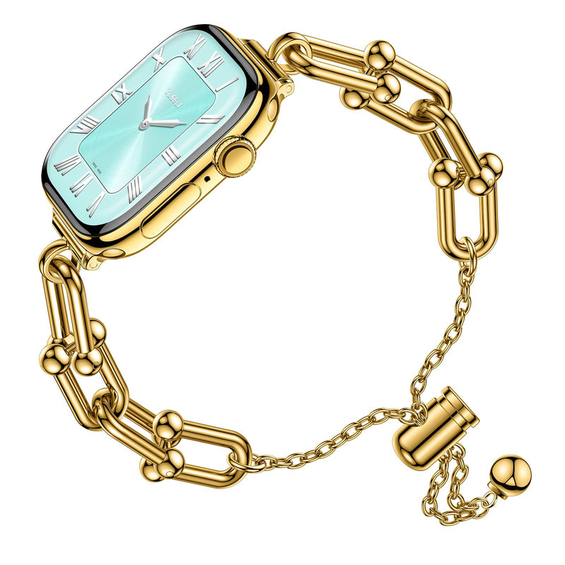 Slim Bracelet for Apple Watch Series 11-3 SE 3/2/1 Ultra Women iwatch Bands | U-Shaped Jewelry Design, Push-Button Drawstring Lock, Fits 38/40/41/42/44/45/46/49mm, Adjustable Length, Dressy Gift for Her Gold 38/40/41/42mm(Series 11/10)