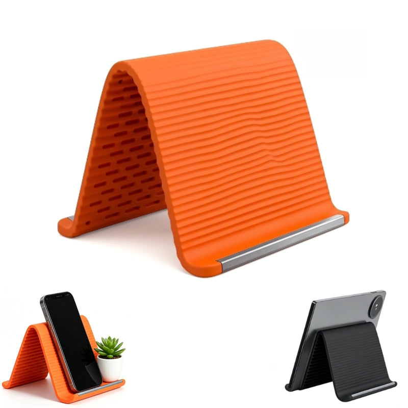 Silicone Phone Stand with Aluminum, Flexible Foldable Phone Holder, Bendable Adjustable Anti-Slip Desktop Stand for Phone Tablet Laptop, Portable Rollable Multi-Angle Stand for Home (Orange) Orange