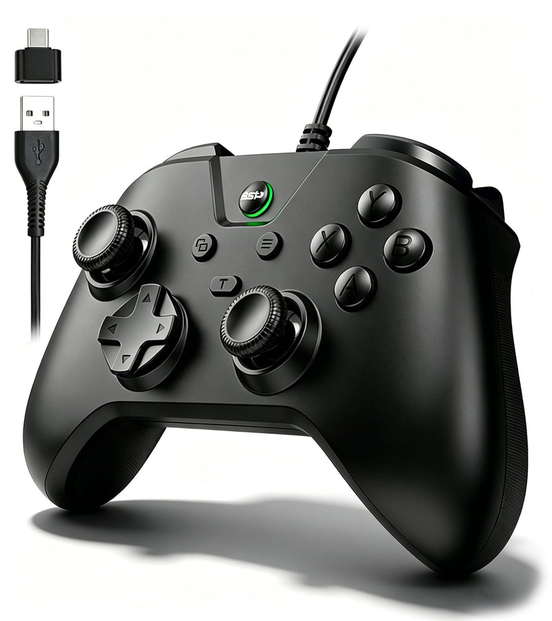 Wired Controller for PC Windows/Android/Tablet/Switch/PS4/PS3, 1000Hz Polling Rate Plug and Play Gaming Gamepad Joystick with USB C Adapter, Dual Motors, Turbo, 6.56ft Cable, Ultra-Low Latency, Black