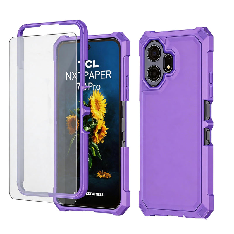 Case for TCL Nxtpaper 70 Pro 5G with Screen Protector Full Body Protection | TCL 70 Pro Phone Case Front Silicone Bumper Frosted PC Back Shockproof Rugged Corner Military Grade Design Purple