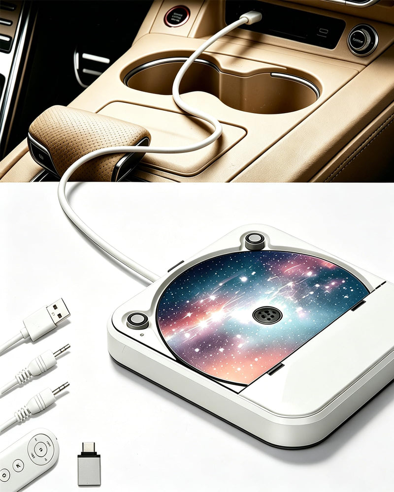 Portable CD Player for Car, Plug and Play with USB/AUX Port | External CD Player Compatible with Car Stereo, Laptop, TV, Computer and Android 4.4 and Above Navigation(White)