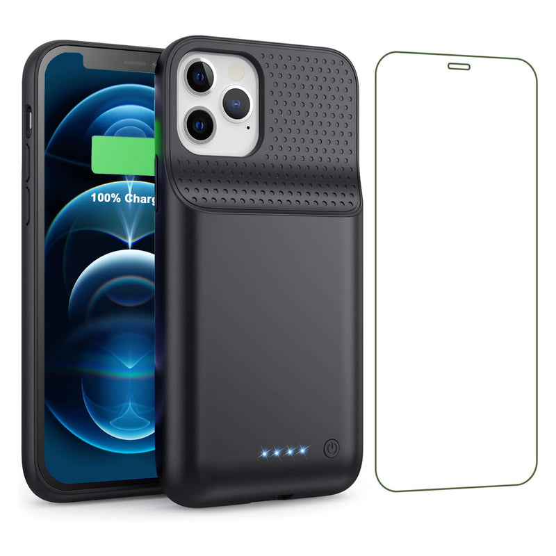 Battery Case for iPhone 12/12 Pro, 10800mAh High Capacity Protective Extended Charger Cover, Ultra-Slim Portable Charging case for iPhone 12/12 Pro Battery Pack (6.1 inch) (Black) Black