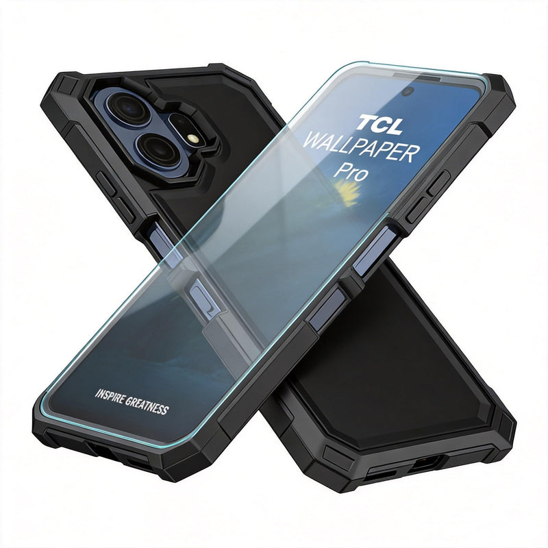for TCL NXTPAPER 70 Pro 5G Phone Case with Screen Protector Black | TCL NXTPAPER 70 Pro Case Full Body Protection Front PC Back Soft Silicone Bumper,Heavy Duty Protection Shockproof Corner
