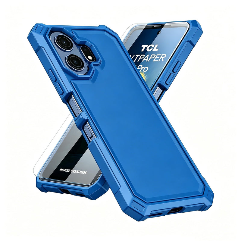 for TCL NXTPAPER 70 Pro 5G Phone Case with Screen Protector Blue | TCL NXTPAPER 70 Pro Case Full Body Protection Front PC Back Soft Silicone Bumper,Heavy Duty Protection Shockproof Corner