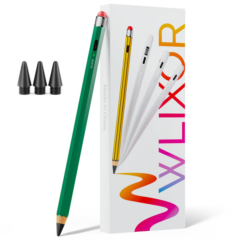 Stylus Pen for iPad 2018-2026, Pencil-Style with Fine Tip & Rubber Tip | USB-C Charging, Magnetic Digital Pencil for iPad Pro 11/12.9/13, Air 3rd-8th, Mini 5-7, iPad 6th-11th Gen, Green UltraPencil-GN
