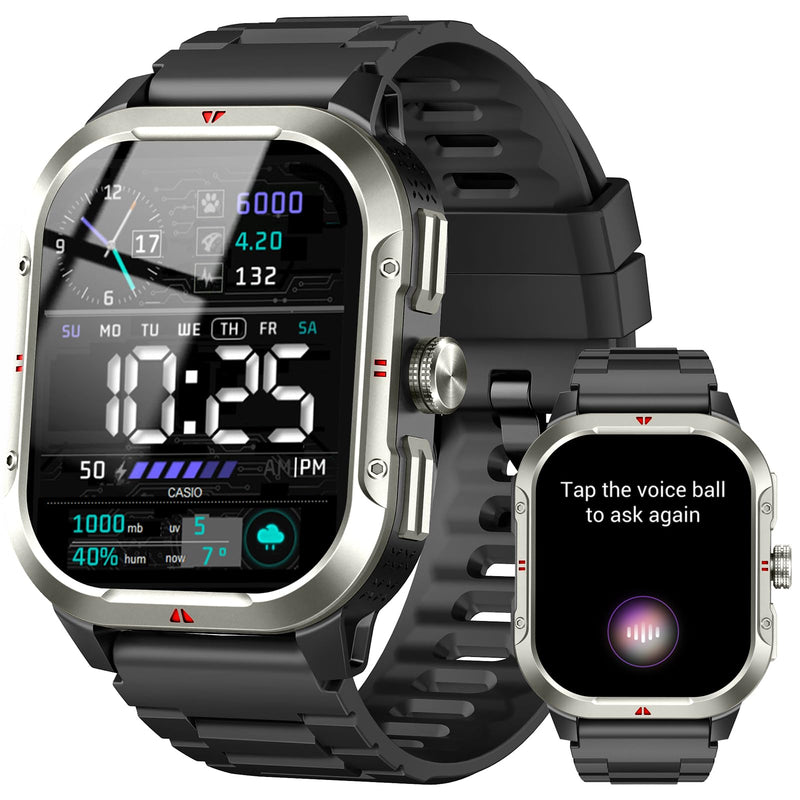 Smart Watch for Men Built-in GPS, 2.06" Military Fitness Tracker IP68 Waterproof, Fitness Watch with Heart Rate/Sleep, Smartwatch with Answer/Make Calls, 100+ Sport Modes for iPhone/Android, Black A-Black