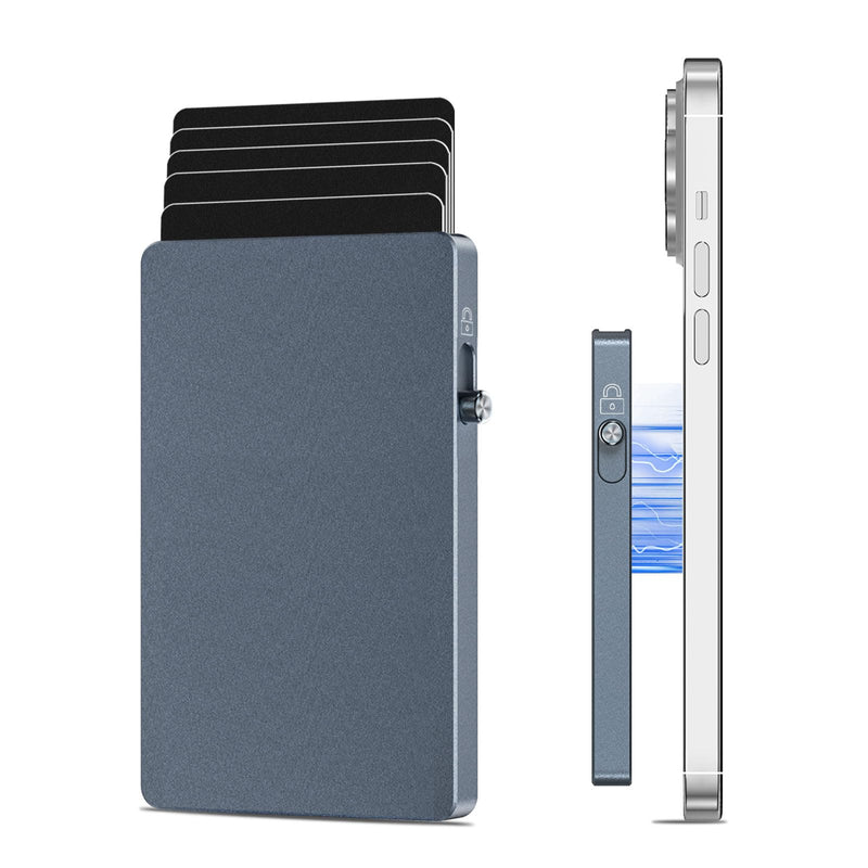 Magnetic Card Holder with Slide Button,for Magsafe Phone Wallet Quick Access to Bank Credit Card,Minimalists Metal RFID Blocking Case Work with IPhone 17/16/15/14/13/12 Series(No 12/13 mini) (Grey) Grey - Metal Wallet