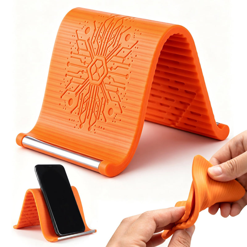 Airplane Phone Holder, Flexible Silicone Aluminum Phone Holder | Folding Cellphone Stand for Desk, Bed, Office, Treadmill - Airplane Gadgets for Long Travel Accessories - Plane Essential Orange