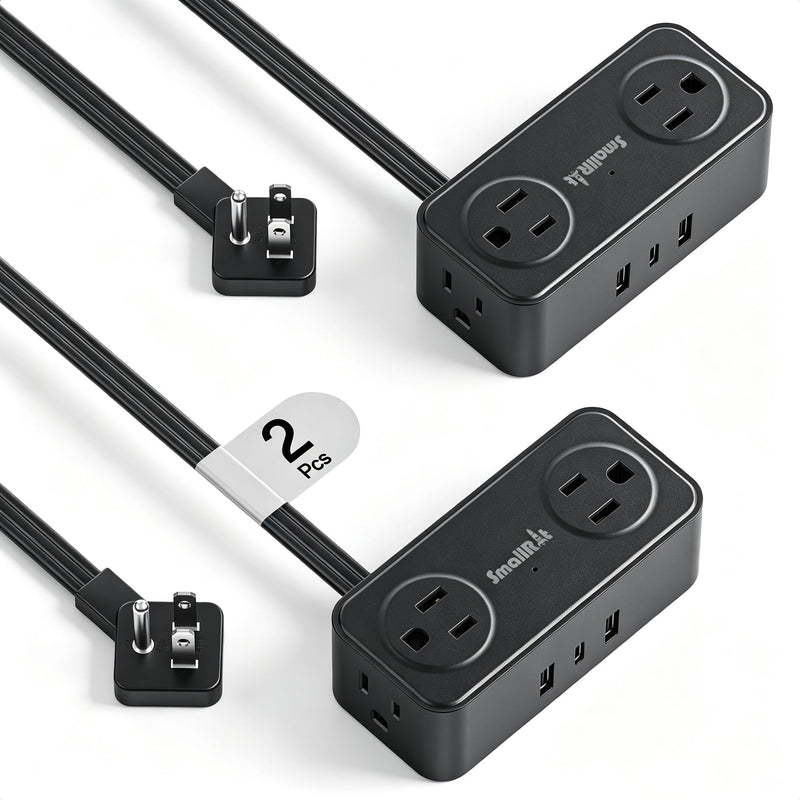Power Strip with USB, SMALLRT 2 Pcs Flat Extension Cord with Multiple Outlets，3.3FT Flat Plug Power Bar with 4 Outlet Extender for Travel, Hotel, Dorm, Cruise Eessentials, No Surge Protection, Black 3.3 Ft-2pc