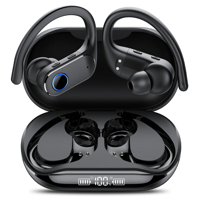 Active Noise Cancelling Ear Buds Wireless Earbuds Dual Battery Display, Bluetooth Headphones with Deep Bass, IPX7 Waterproof, Ultra Light Comfort Wear, Sports Earphones for Running Workout Gym Black Jet Black
