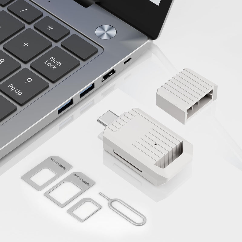 USB C SIM Card Reader, Type-C to SIM Adapter for Windows Laptop/PC, Read & Backup Contacts/Messages, Compatible with Nano/Micro/Standard SIM Cards