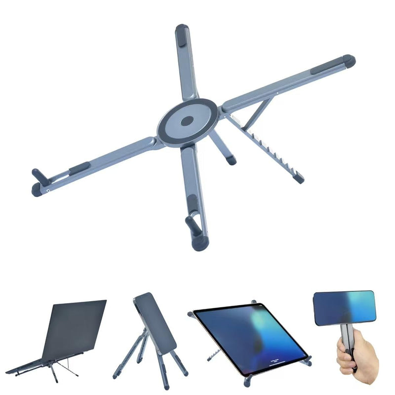 Foldable Desktop Portable Laptop Stand, Adjustable Laptop Riser with Magnetic Phone Holder, Aluminum Alloy Notebook Stand Compatible with 10-16” Laptops and 4-13”Phones/Tablets(Silver Gray) Silver Gray