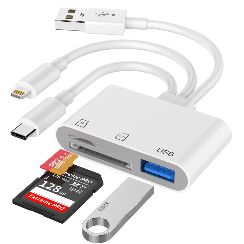 SD Card Reader for iPhone iPad Mac, 3-in-1 USB-C & Lightning & USB-A MicroSD/SD Adapter, Plug & Play Camera Adapter to iPhone, High-Speed Memory Card Reader for Digital Camera Trail Camera,Laptop