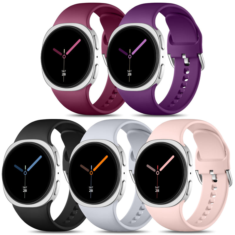 Sport Band for Samsung Galaxy Watch 9 8 40mm 44mm/Watch 8 Classic 46mm | 5 Pack No Gap Soft Silicone Strap, Waterproof Replacement Wristband for Samsung Watch Bands Men Women Black/Pink/Gray/Dark Purple/Wine Red