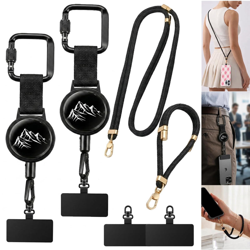 4 PCS Retractable Phone Lanyard Set Adjustable Anti-Theft - Anti-Lost Neck & Wrist Strap Tether for All Smartphones, Suitable for All Scenarios, Festival Travel Security