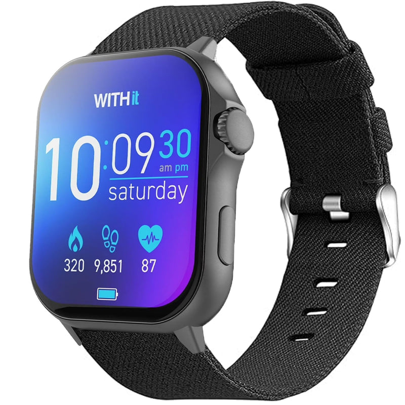 Lamshaw Compatible for WITHit Giga Smartwatch Bands, Breathable Nylon Woven Fabric Replacement AccessoryCompatible for WITHit Giga, Deca Smartwatch Black 22mm size band
