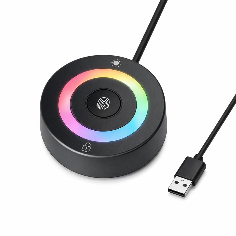 USB Fingerprint Reader for Windows Hello | PC Power Button, RGB Lighting, One-Click Lock, Auto Driver Install, 5ft Extension Cable