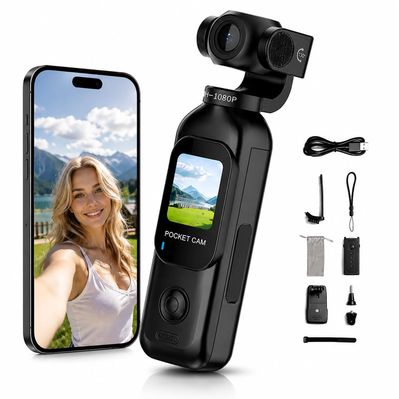 dahocamgo Vlogging Camera, Pocket Camera with 64GB Card | Audio & Video Recording, Touch Screen, 270° Rotating Lens, Charging Case Included Handheld for YouTube, Traveling, Daily Life