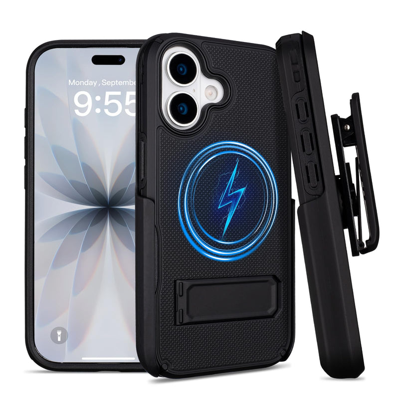 for iPhone 17 Case with Belt Clip Holster, Compatible with MagSafe, Black | with [Credit Card Holder], Heavy Duty Shockproof Drop Protection, Rugged Dual-Layer, Slim iPhone 17 Case with Kickstand