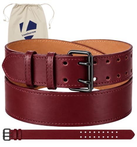 Full Grain Leather Tool Belt — 2" Heavy Duty Work Belt Burnished Edges — Amish-Crafted Utility Belt for Carpenters, Electricians, Construction & Contractors, Adjustable (Burgundy, 40"-48") Burgundy 40"-48" Inch
