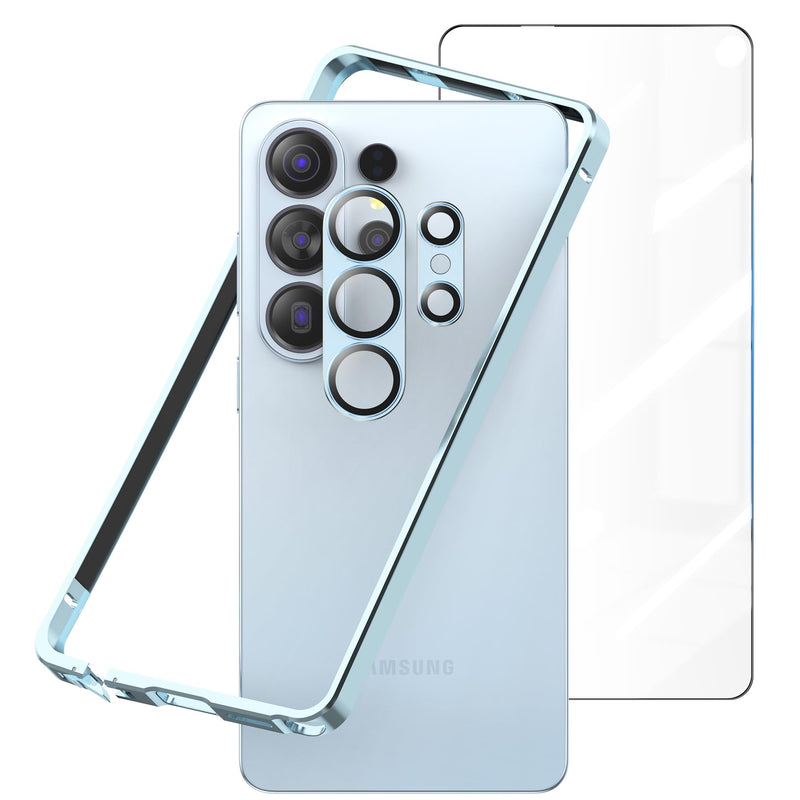 Metal Bumper Case for Samsung Galaxy S26 Ultra, Aluminium Frame Slim Case [Separate Metal Lens Protector] [HD Tempered Glass Screen Protector] [Hippocampus Buckle Design] Cover for S26 Ultra 6.9 Inch Blue for Samsung glaxy S26 Ultra