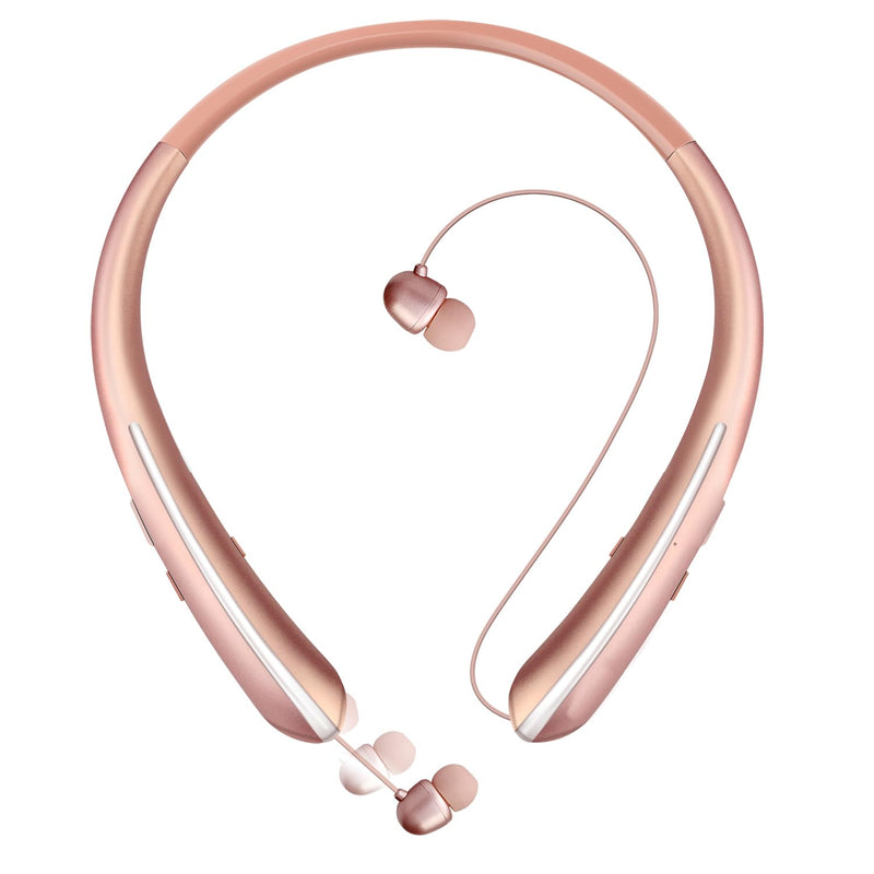 Neckband Bluetooth Headphones, Wireless Headphone with Retractable Earbud | Bluetooth 5.4, 16Hrs Playtime, IPX5 Sweatproof, Around The Neck Headphones Stereo Headset for Sports RoseGold