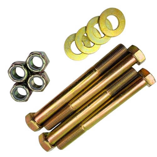 1/2"-20 x 4 Grade 8 Bolts (4-Pack) – Heavy-Duty Hex Bolts with Flat Washers & Nylon Lock Nuts – High-Strength SAE J429 Anti-Vibration 4.0" UNF Fine Thread