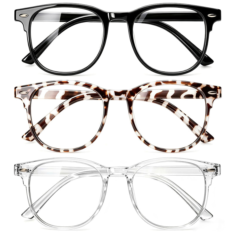 Gaoye Blue Light Glasses for Woman 3 Pack | Half Round, Screen-Ready Computer Glasses Style with UV Protection Coating *Black + Leopard + Clear