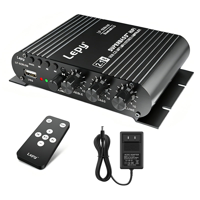 Home Audio Amplifier Bluetooth 5.0 Stereo Receiver 2.1 Channel Subwoofer Amp Board with Treble/Bass/Sub Control HiFi Sound for Home Theater, Car & Karaoke, Includes Remote & Power Adapter