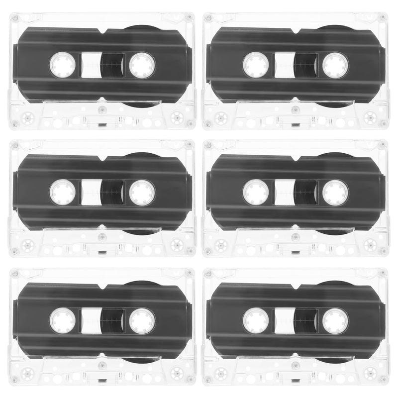 6 Pcs Blank Audio Cassette Tapes, Black Plastic 60-Minute, Recordable Tape Recorder Transparent Box Music Voice Memos (3.93x2.52 Inch)