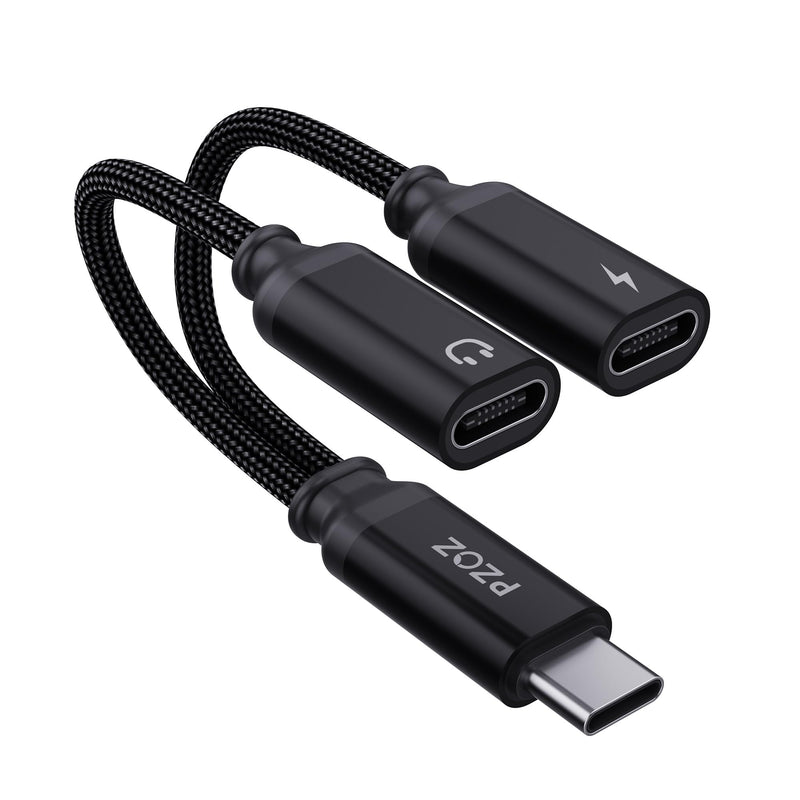 pzoz USB C Headphone Adapter, 100W Audio Charging Splitter for iPhone | 2-in-1 USB-C adapter lets you charge and use wired headphones at the same time, perfect for music, gaming and calls.