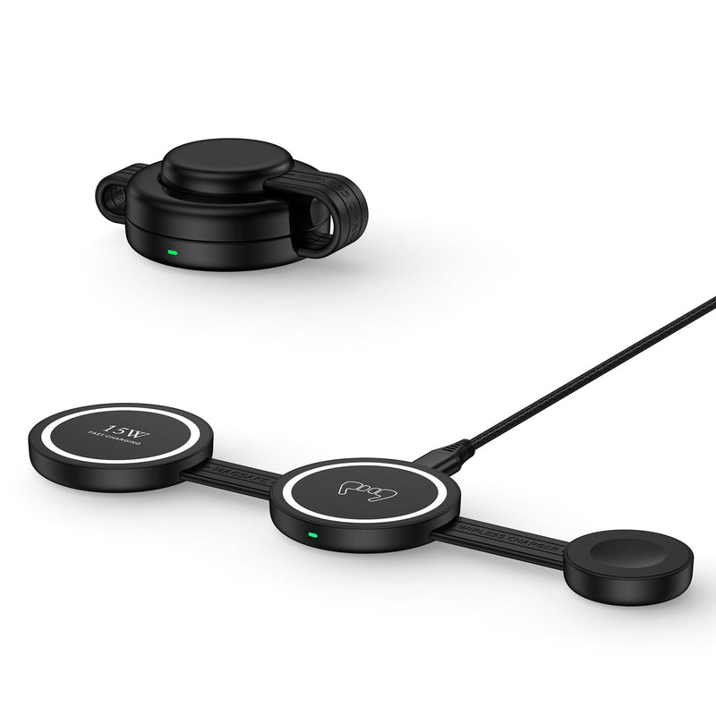 3 in 1 Wireless Charging Station Samsung, Foldable Wire Less Charging Pad for Samsung S26 S25 Ultra S24, Fast Charging Station Galaxy Watch8/7 Galaxy Buds4, Travel Charger for Samsung Multi Devices Wireless Charger Black