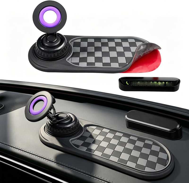 Car Mount 360° Rotating Car Phone Holder Universal Mount Multifunctional Dashboard Mat Non Slip Car Organizer with Temporary Parking Number Plate Interior Car and Truck Accessories-Black