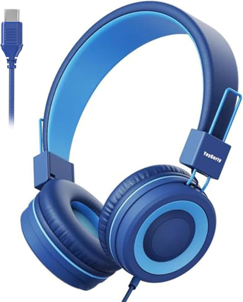 USB Type C On-Ear Kids Headphone for School, Wired Kids Headphones-Blue | 94 dB Volume Limiter USB C Wired On-Ear Headset for Kids/Toddlers/Children/Teens/Boys/Girls Blue