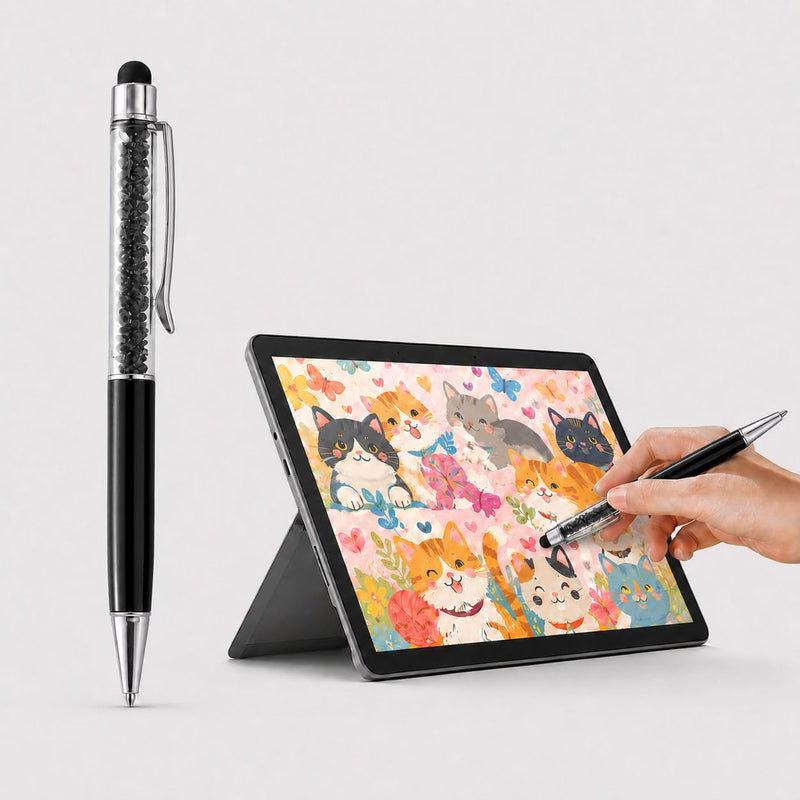 Crystal Stylus Pen, 2 in 1 Twist Ballpoint Pen and Capacitive Touchscreen Writing Tool for Phones, Tablets and Touch Screens, Black