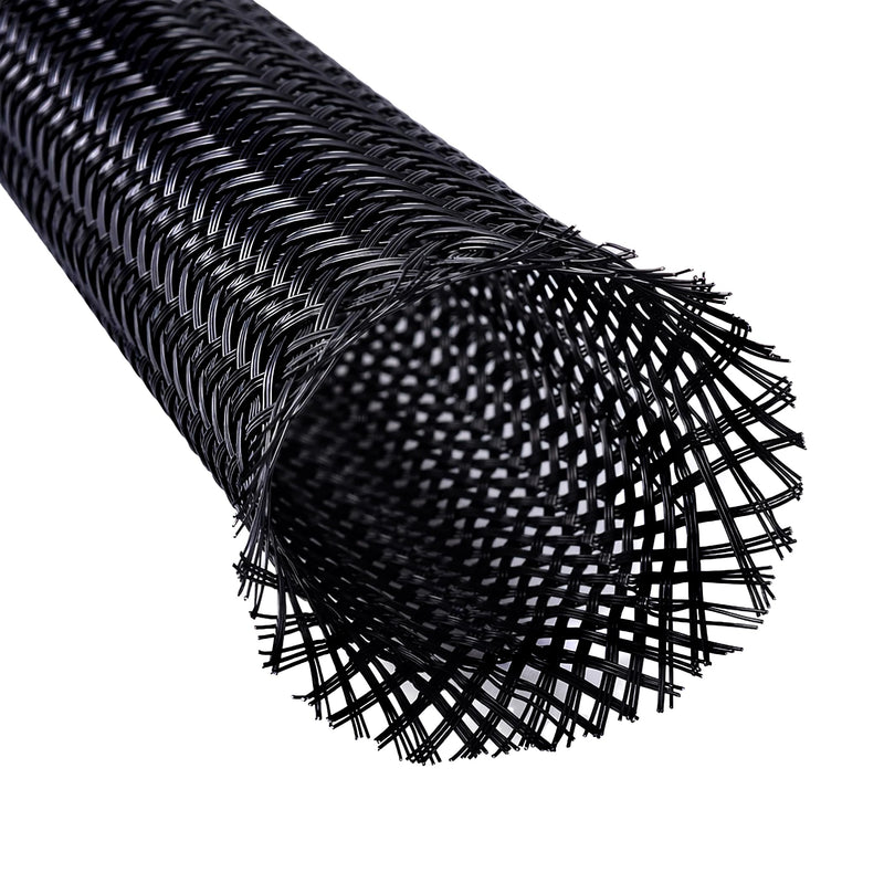 32ft 1" Expandable Cable Sleeving, Braided PET Wire Cover Cord Management | Black PET Braided Flexible Cable Sleeve, Anti-Scratch Wire Loom for Automotive Wire Harness Hydraulic Hose 32ft - 1"
