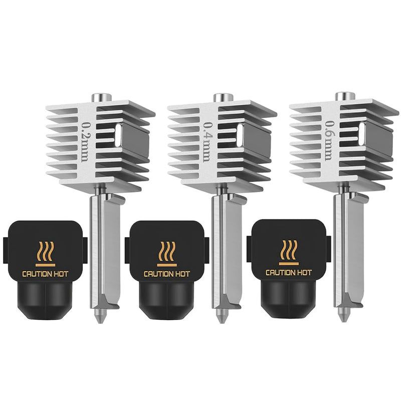 3PCS A1/A1 Mini/A2L Hotend Hardened Steel Nozzle Fast Speed&High Temp Integrated Structure Hot End with Silicone Cover Compatible with Bambu Lab A1/A1 Mini/A2L 3D Printers-(0.2mm+0.4mm+0.6mm) Silver 3PCS 0.2MM+0.4MM+0.6MM Stainless Steel Nozzle