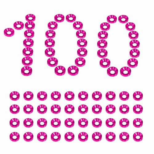 100PCS M3 Aluminum Countersunk Washers, Washer Kit for RC Cars, FPV, Robots pink