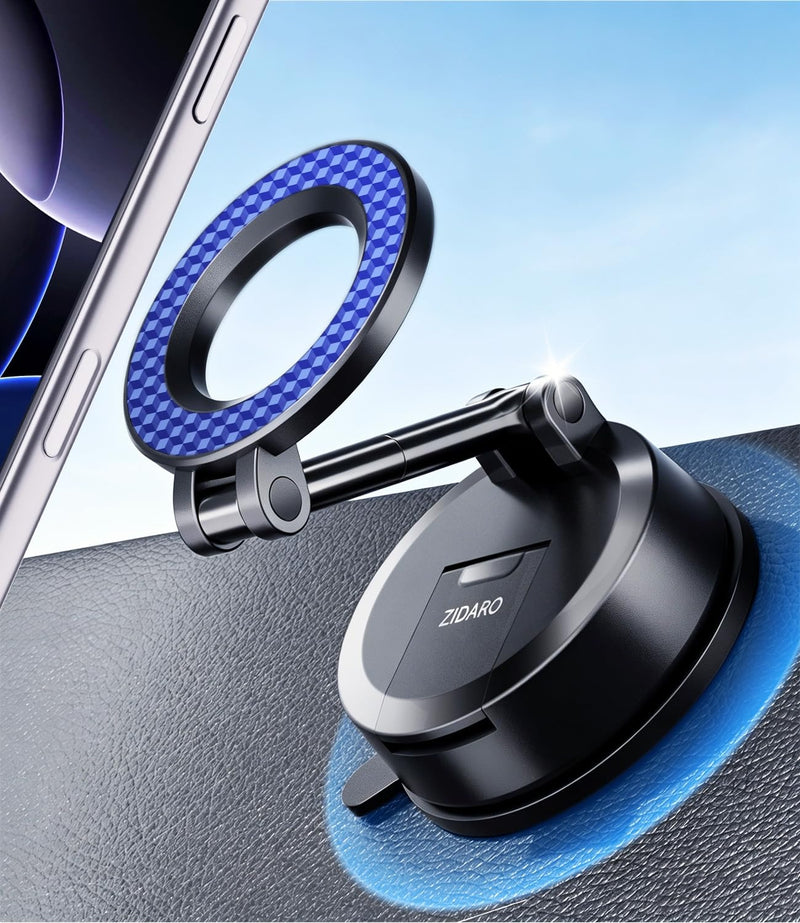 for MagSafe Car Phone Holder for Tesla Model 3/Y, Extended-Reach Arm Magnetic Mount for iPhone 17/16/15/14/13/12, 80+LBS Vacuum Suction Cup Mounts for Tesla Screen & Dashboard (Navy Blue) Navy Blue