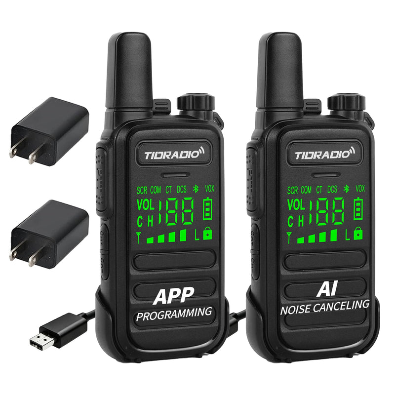 TIDRADIO M11 Plus FRS Walkie Talkies Long Range,Bluetooth Programming & AI Noise Canceling,NOAA,VOX,License-Free Handheld Two-Way Radios with USB-C Charging,for Business Hotel Construction Outdoor