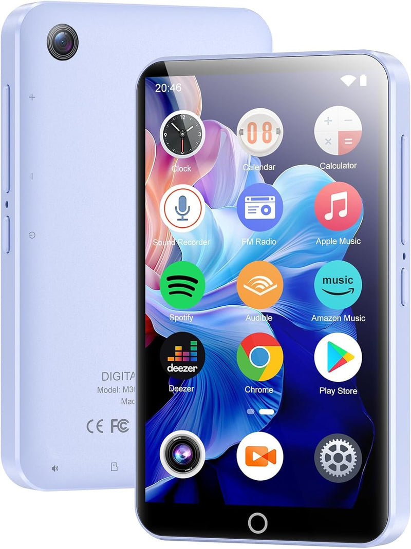 80GB MP3 Player with Bluetooth＆WiFi, 4.0'' IPS Touch Screen MP4 Players, Android Music Player Built-in Camera, Speaker, Support Spotify, Amazon Music, Deezer, Audible, FM Radio, Expandable Up to 1TB 80G Purple