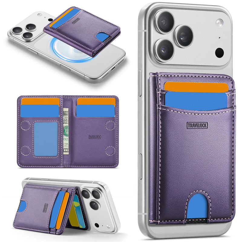 for MagSafe Wallet, 6-8 Card Holder RFID Blocking Minimalist Magnetic Wallet, Men's and Women's Ultra-Thin Leather Desktop Stand Phone Wallet,for Most iPhone Samsung MagSafe Phones and Cases Purple