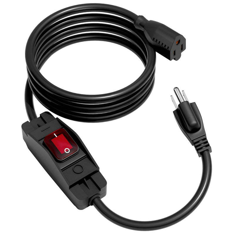 6FT Extension Cord with Switch, Heavy Duty 14AWG Outdoor Waterproof Inline On Off Switch with LED Indicator, 3-Prong Grounded SJTW Power Cord, 15A 125V 1875W for Lights & Equipment 6FT