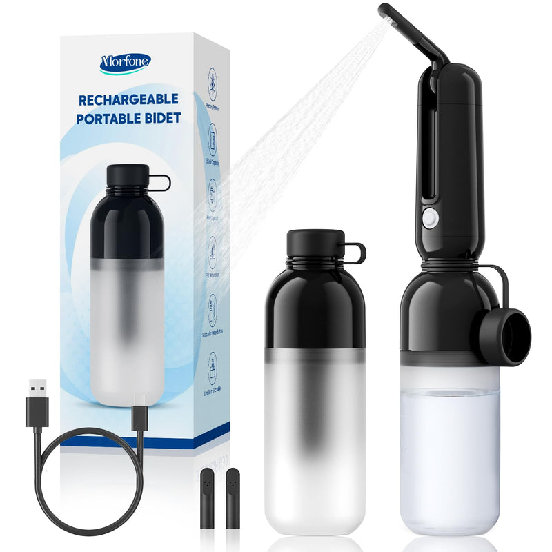 Morfone Portable Bidet for Travel, High Pressure Electric Handheld Sprayer 350ML with Dual Spray Modes, USB-C Rechargeable Waterproof Travel Bidet for Women, Men, Postpartum, Personal Hygiene(Black) Black