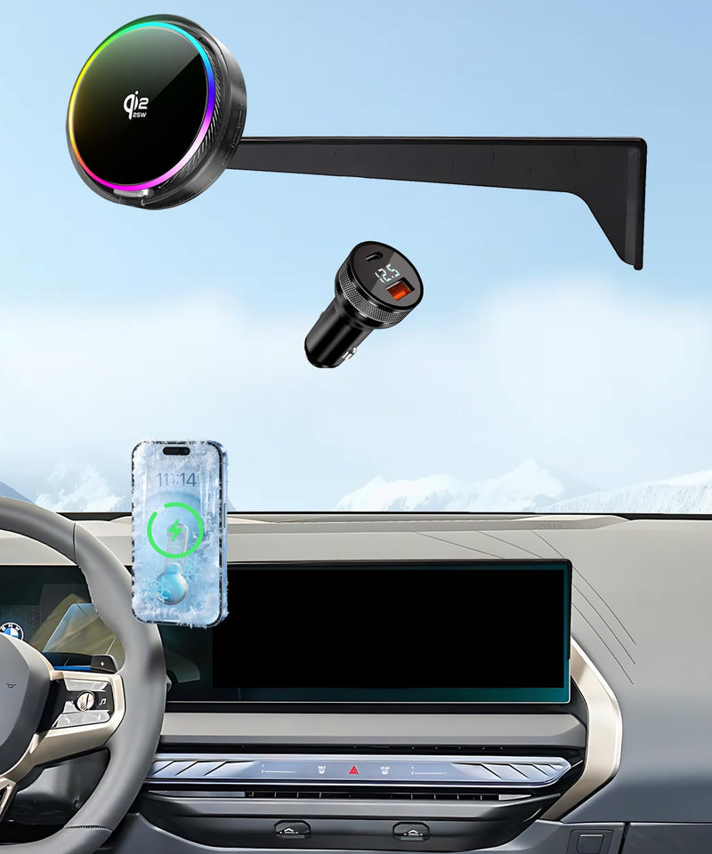 25W Car Mount Charger for BMW The X3 2025 2026 14.9-Inch Screen | 2025 2026 BMW The X3 Qi2.2 25W MagSafe Fast Charging Cell Phone Holder Accessories,with Cooling Fan＆54W Fast Adapter Magsafe+Qi2 25W Fast Charging for 2025-2026 BMW X3(14.9 Inch)