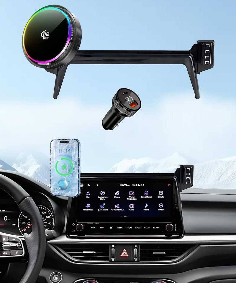 25W Car Mount Charger for Kia Forte 2022-2024 10.25-Inch Screen | 2022 2023 2024 Kia Forte Qi2.2 25W MagSafe Fast Charging Cell Phone Holder Accessories,with Cooling Fan＆54W Fast Adapter for 2022-2024 Kia Forte(10.25 Inch)