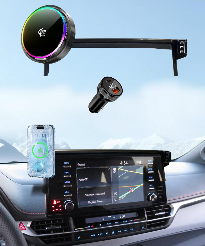 Qi2.2 25W Car Mount Charger for Toyota Sienna 2021-2024 9" Screen | MagSafe Fast Wireless Charging Cell Phone Holder Accessories, with Cooling Fan＆54W Fast Adapter, Navigation Cradle
