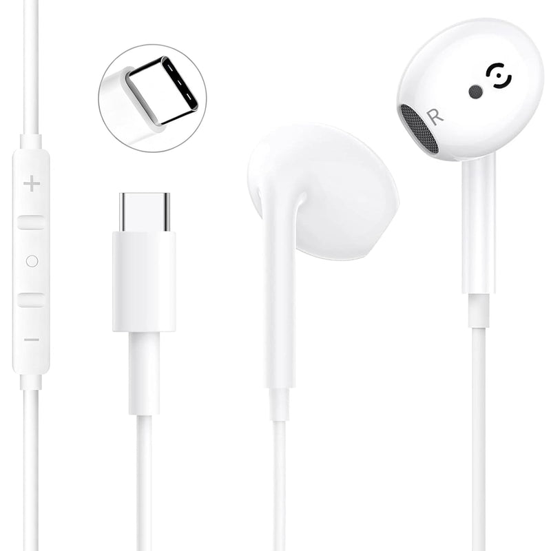 USB C Headphones for iPhone 17/17Pro/16e/15 Type C Earbuds Wired Earphones | (Microphone & Remote Control) Noise Cancelling Wired USB C Earphones, Galaxy S25/S24/S23/S22/S21/Ultra Note10/20, Pixel White